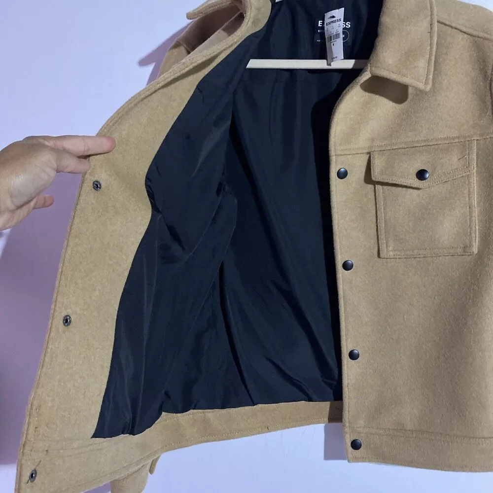 Express Coat Mens‎ Medium Tan Wool Blend Water Resistant Minimalist *Runs Small*